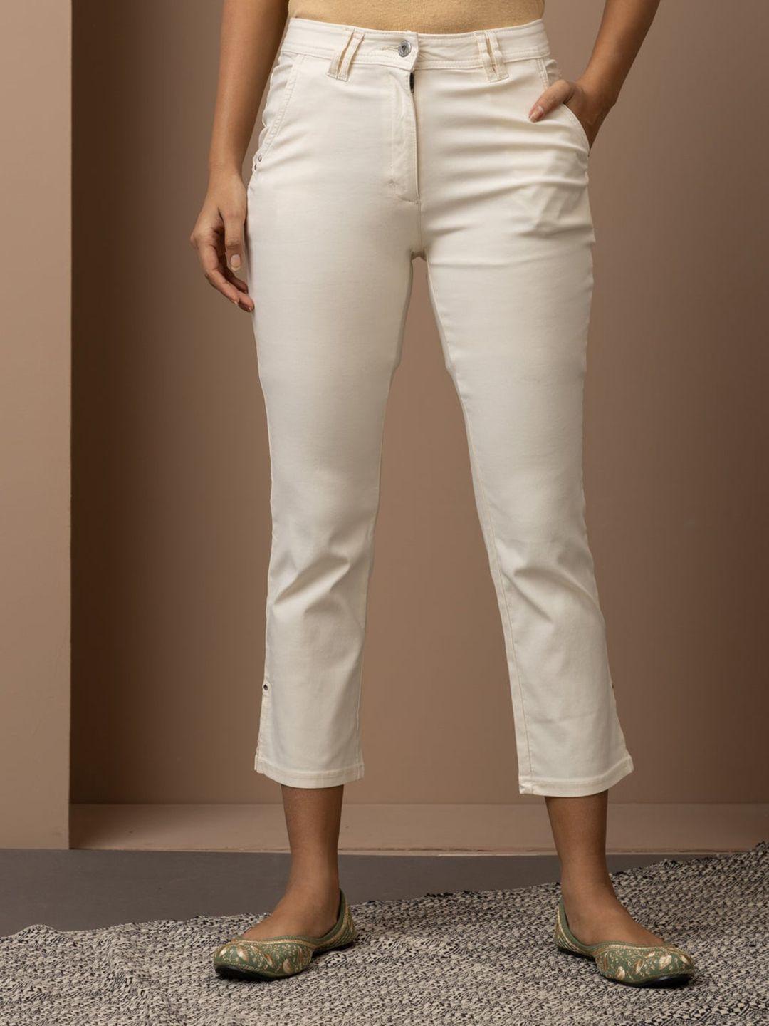 lakshita women smart slim fit pure cotton ethnic cropped trousers