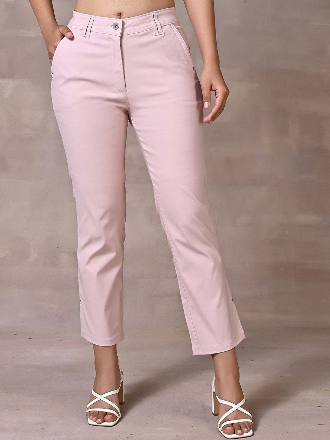 lakshita women smart straight fit easy wash cropped trousers