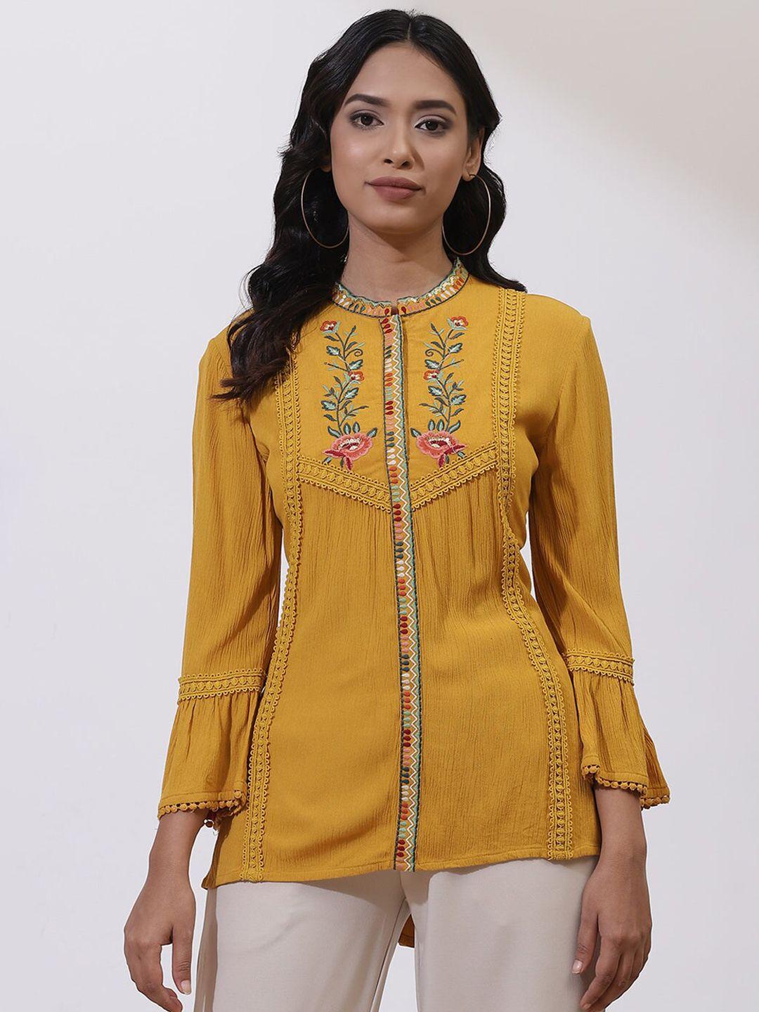 lakshita yellow embroidered thread work thread work kurti