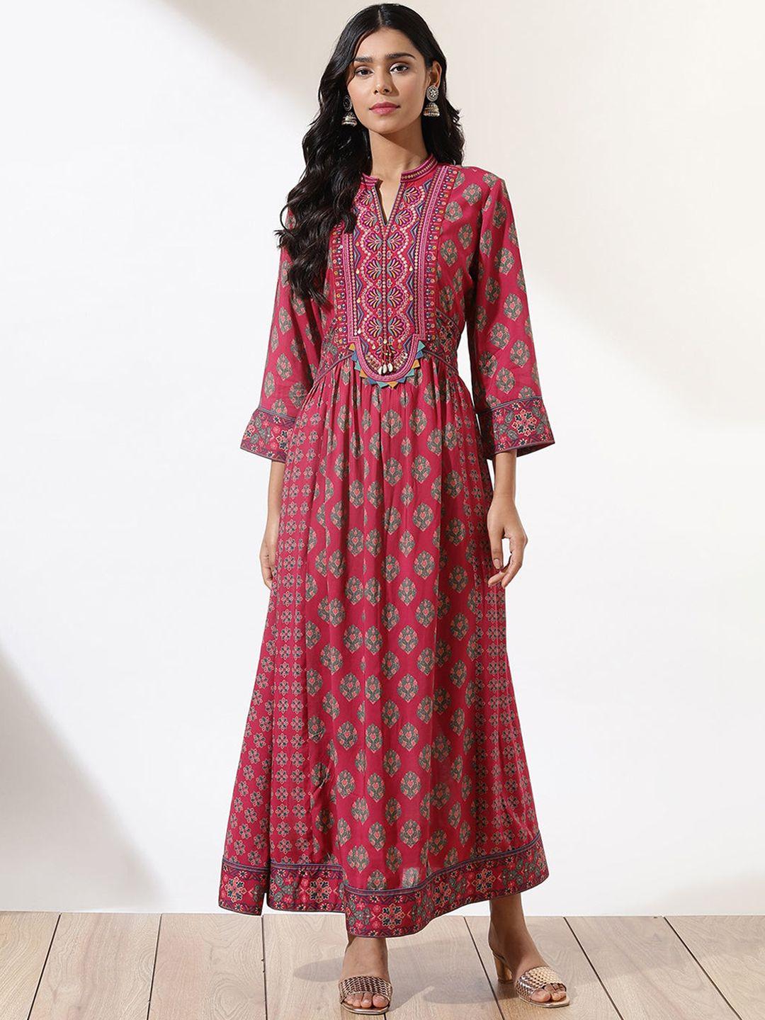 lakshita band collar ethnic motifs printed sequins anarkali modal kurta