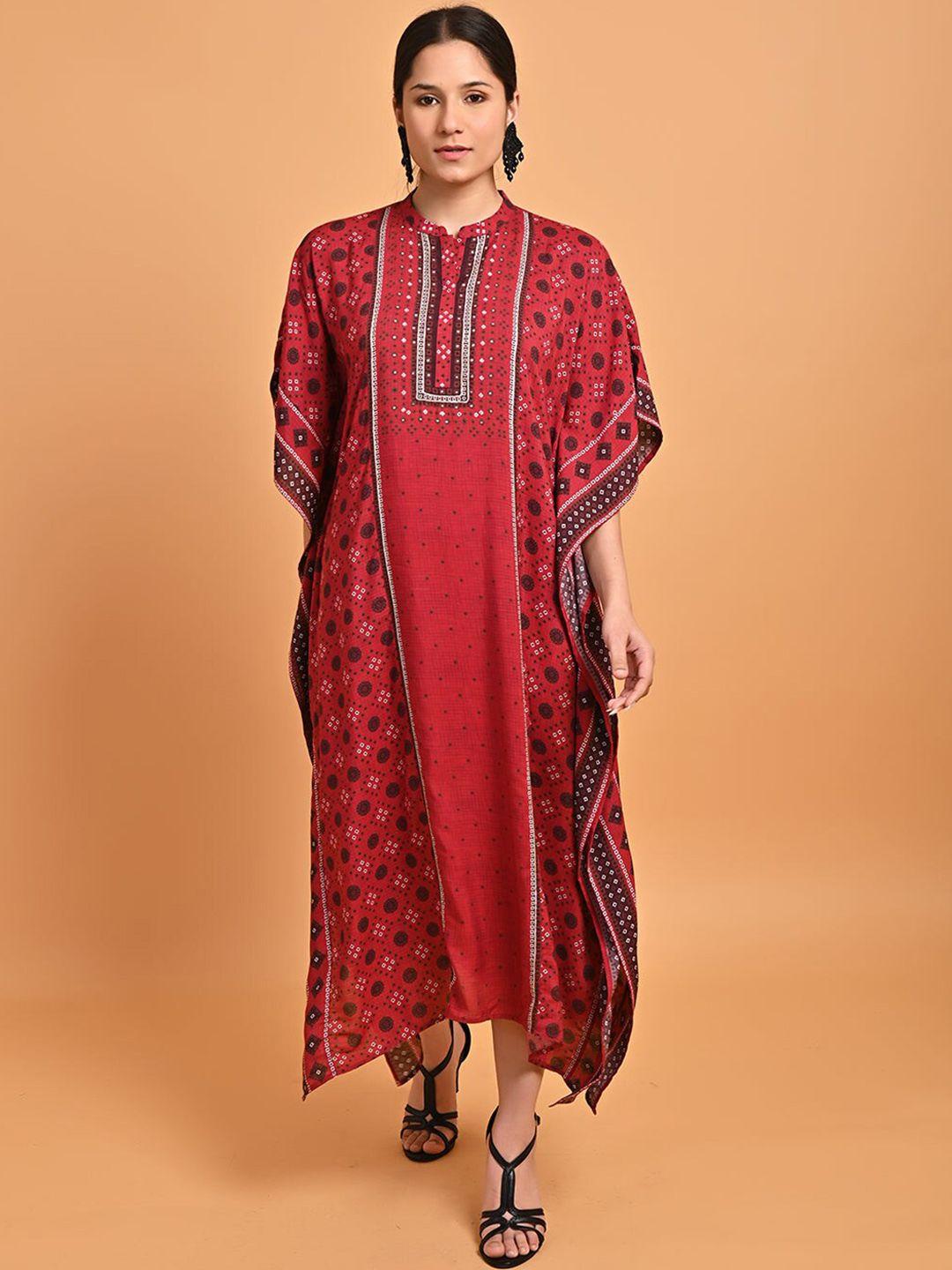 lakshita bandhani printed mandarin collar kaftan dress