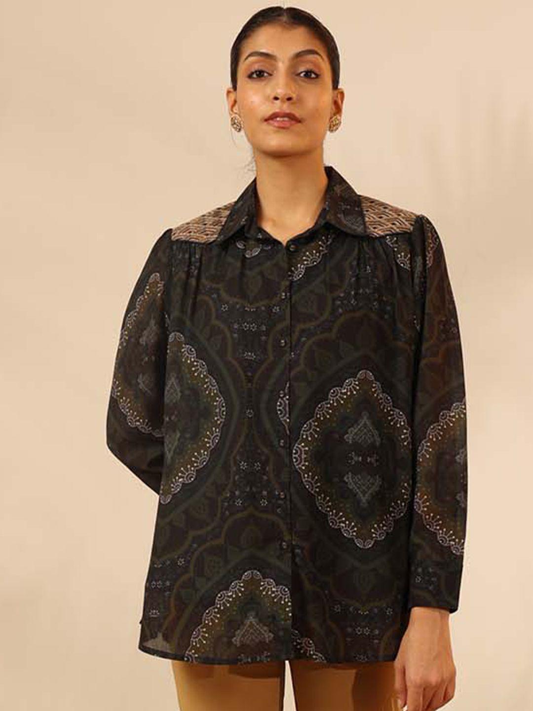 lakshita classic ethnic motifs printed chambray georgette casual shirt