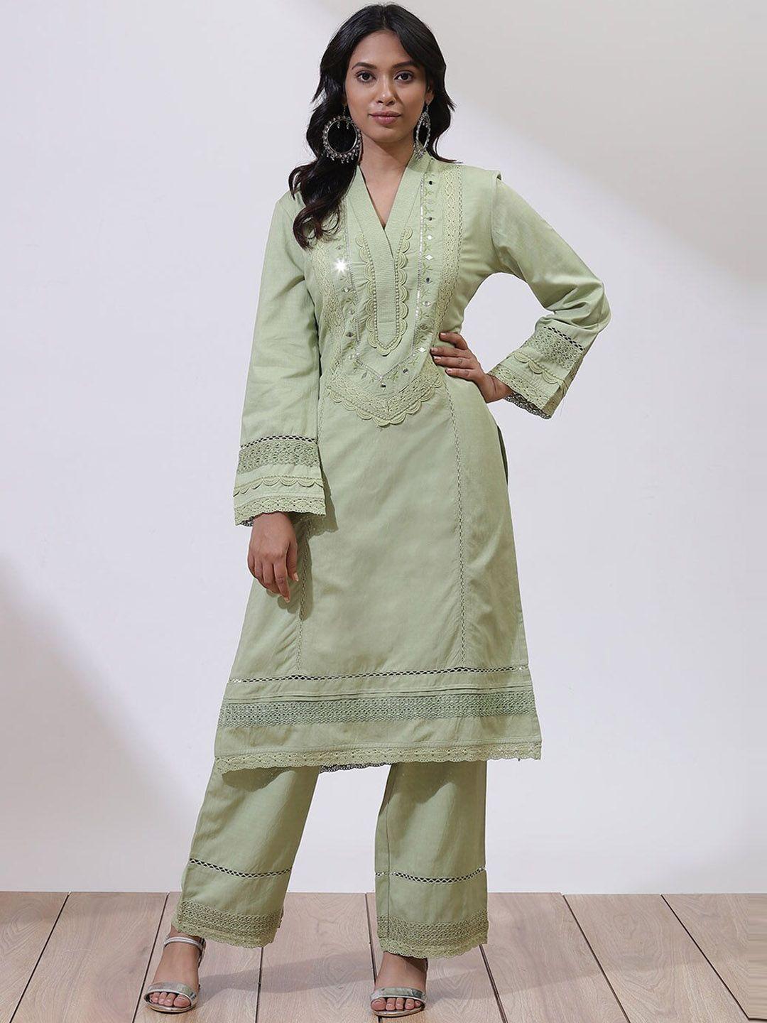 lakshita embroidered mirror work kurta with palazzos