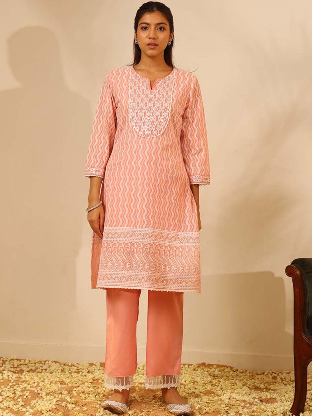 lakshita embroidered mirror work kurta with trousers