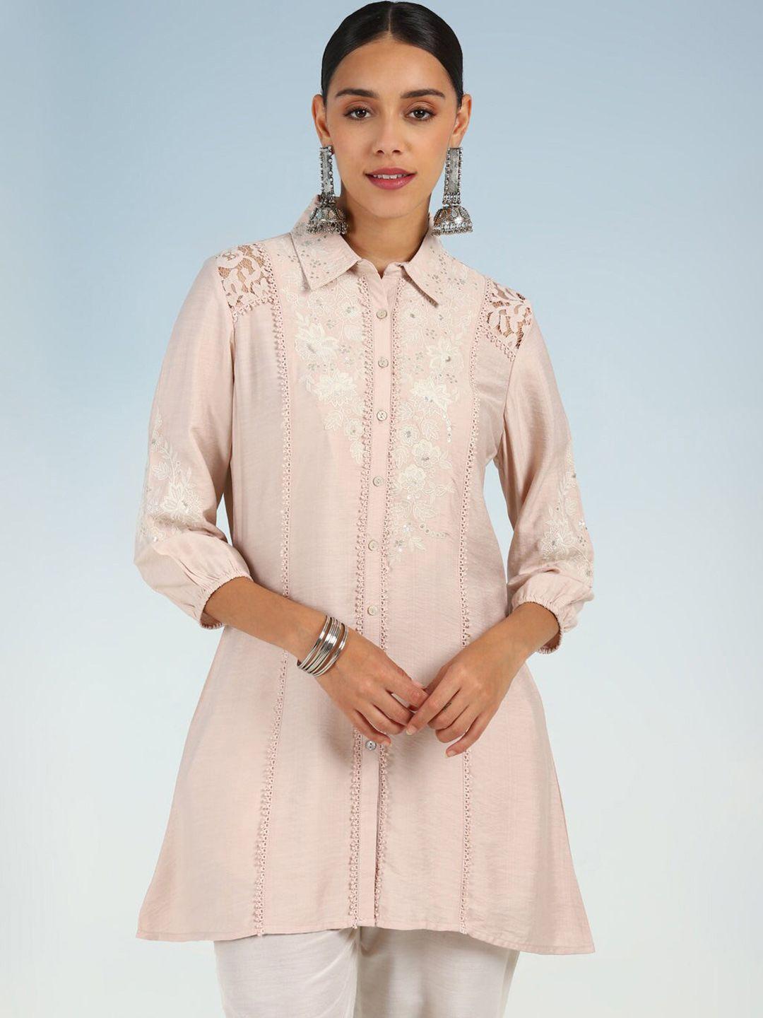lakshita embroidered shirt collar puffed sleeves tunic