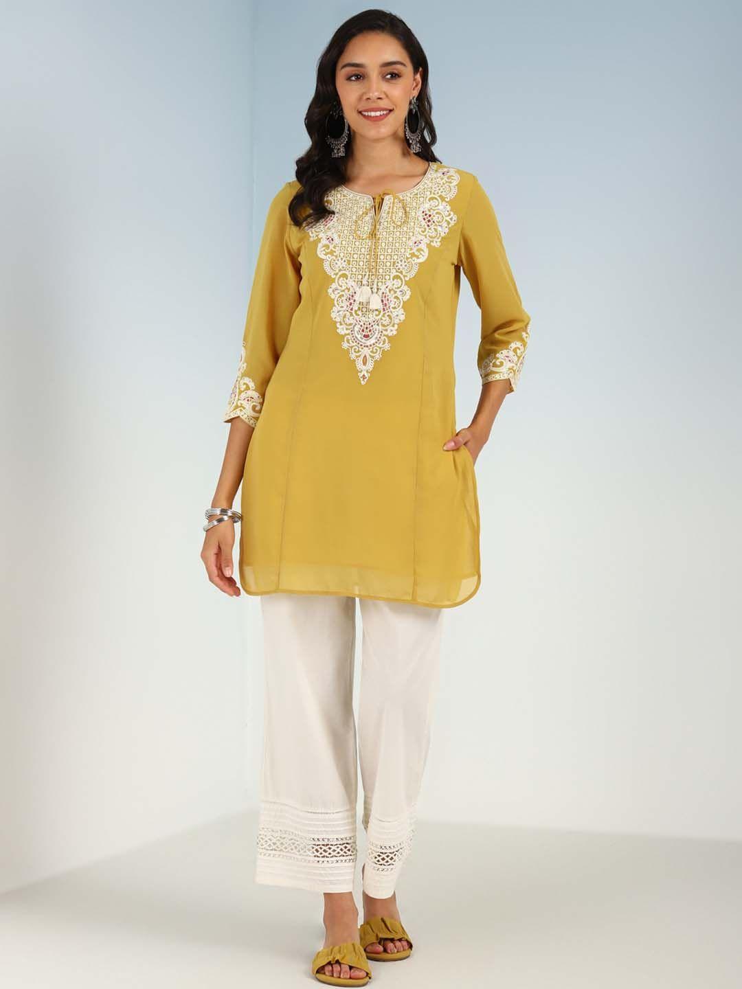 lakshita embroidered yoke pure georgette short kurti