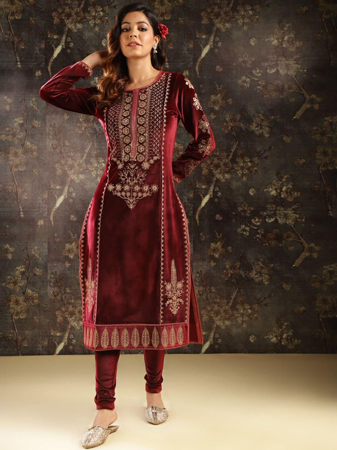 lakshita ethnic embroidered a-line velvet kurta