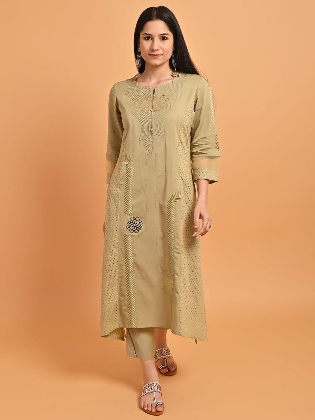 lakshita ethnic motifs embroidered cotton panelled a-line kurta