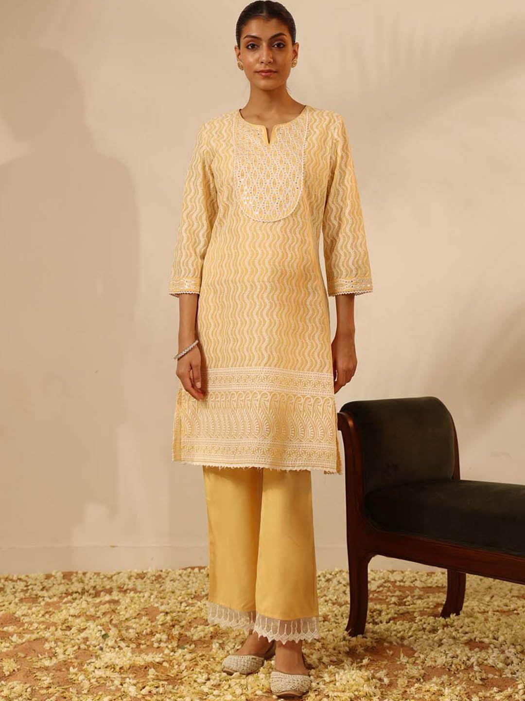 lakshita ethnic motifs embroidered mirror work kurta with trousers