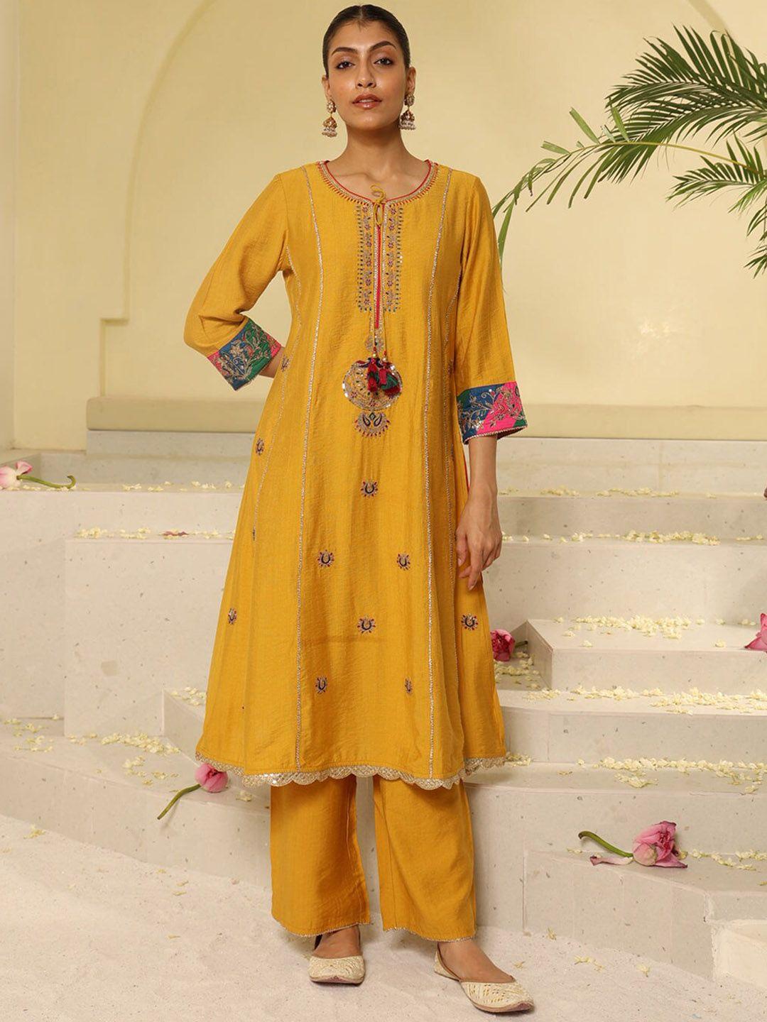 lakshita ethnic motifs embroidered panelled sequinned kurta with trousers