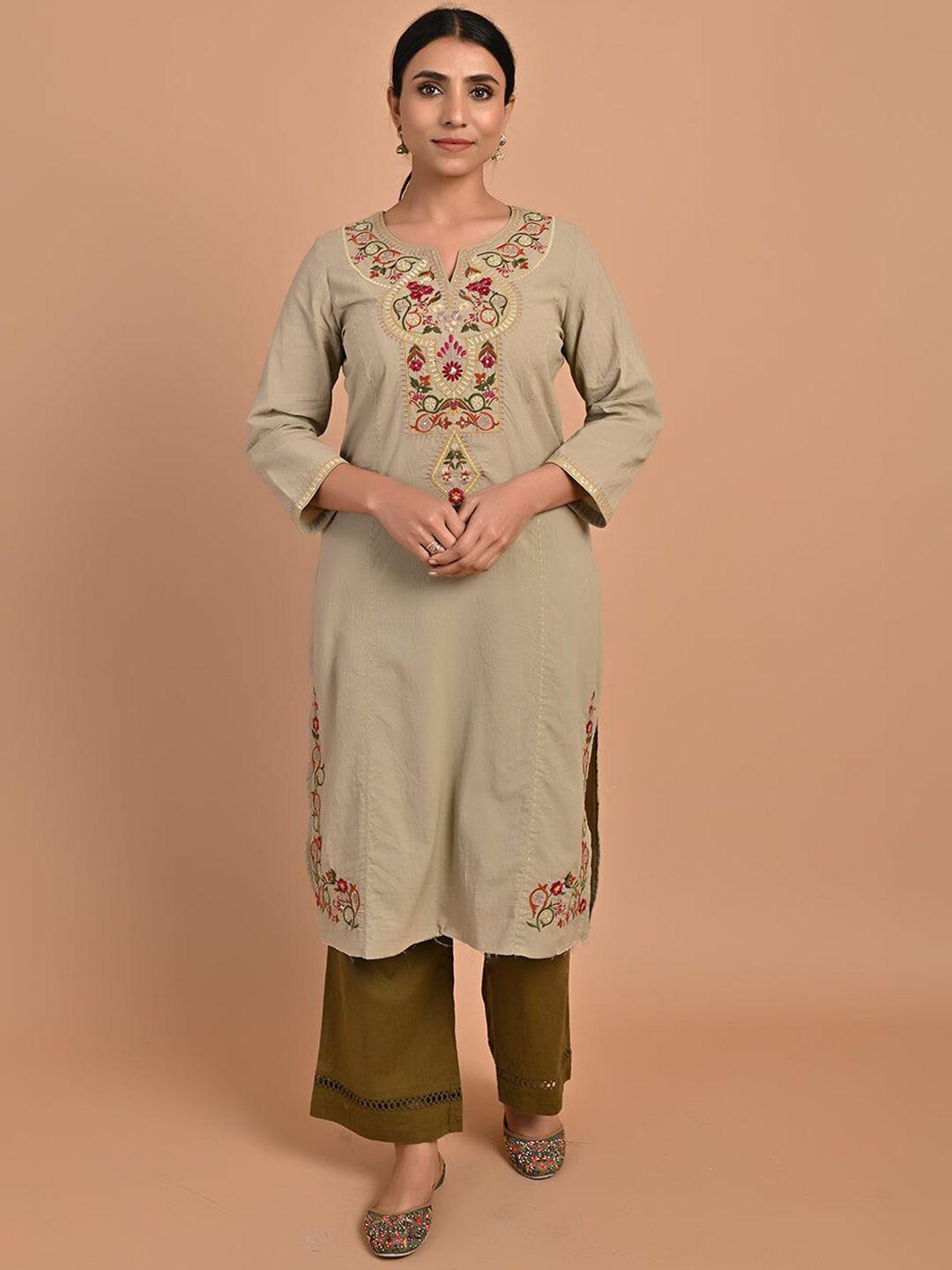 lakshita ethnic motifs embroidered sequined pure cotton kurta with palazzos