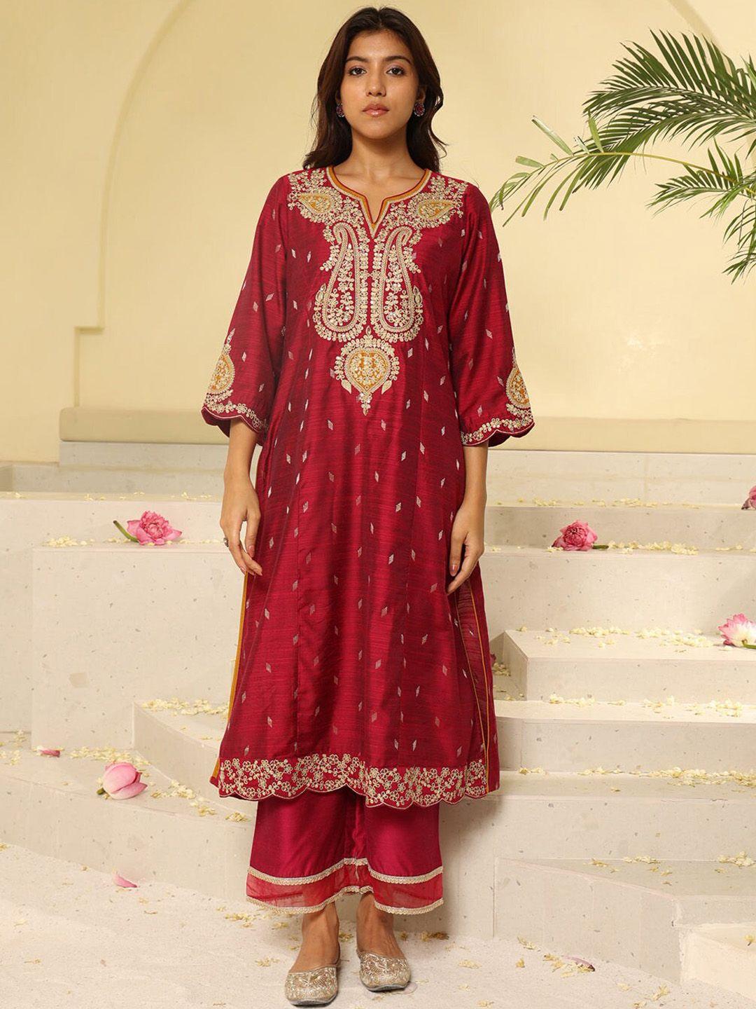 lakshita ethnic motifs embroidered sequinned kurta with trousers