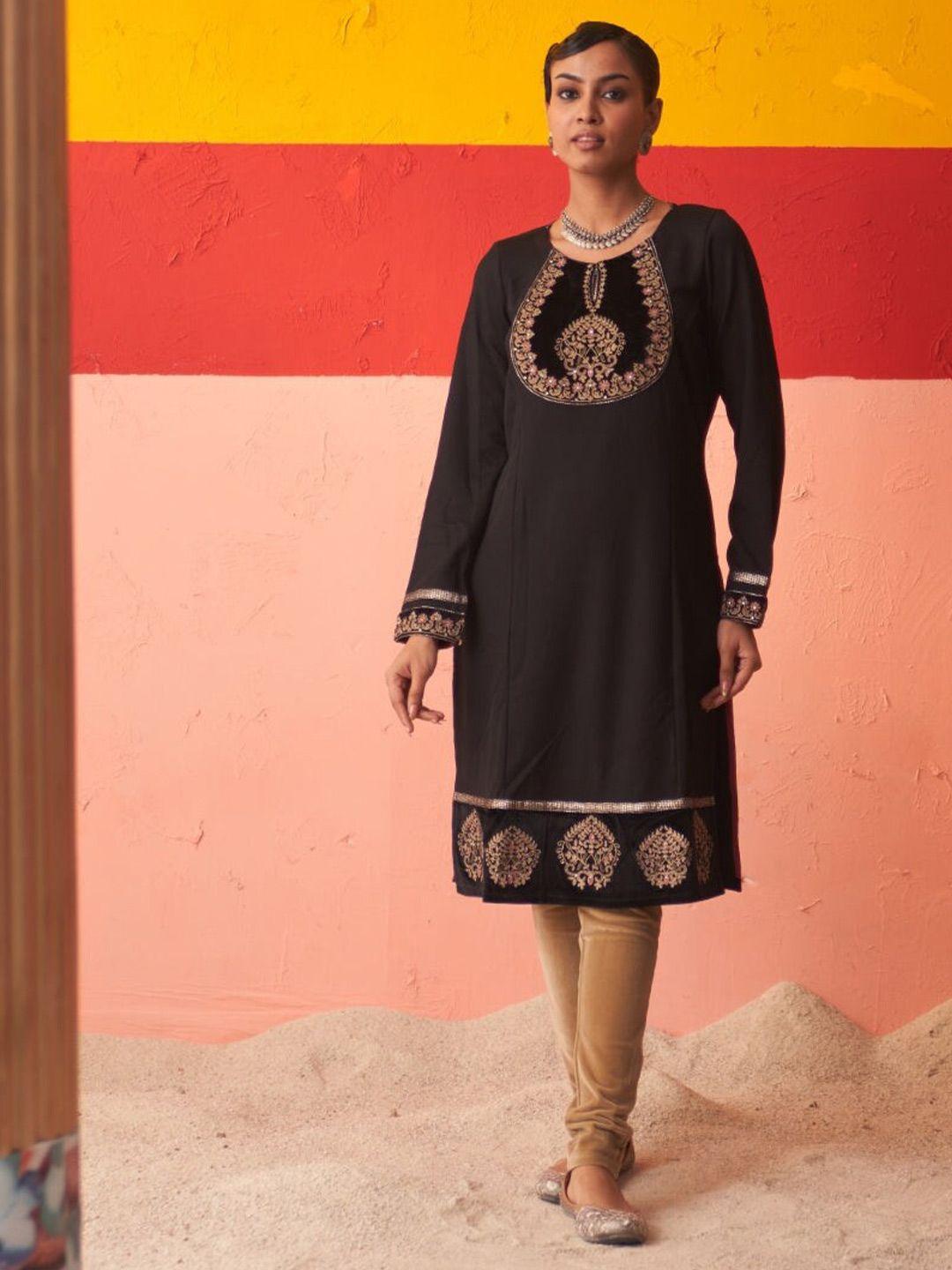 lakshita ethnic motifs embroidered thread work woollen kurta