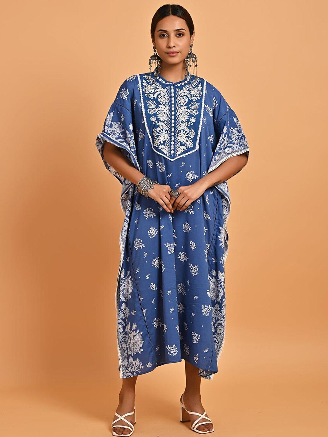 lakshita ethnic motifs printed mandarin collar sequinned kaftan dress