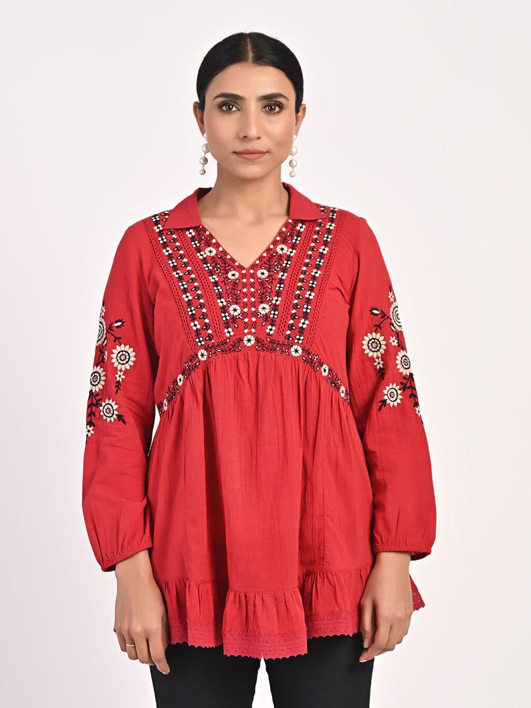 lakshita ethnic motifs printed shirt collar a-line top