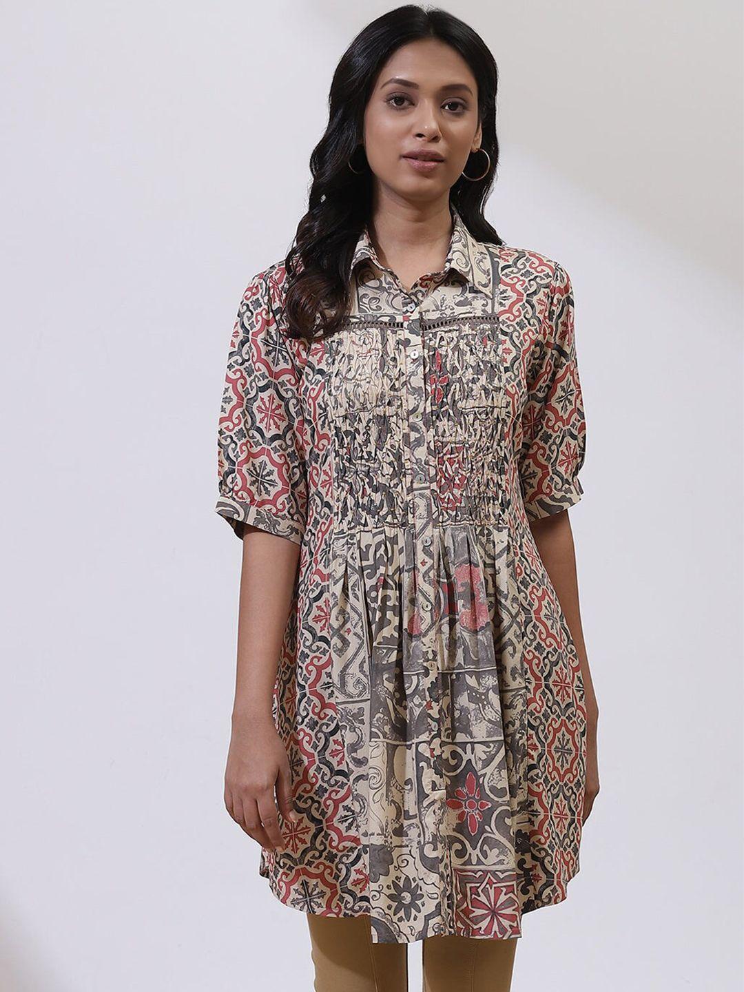 lakshita ethnic motifs printed shirt collar smocked tunic