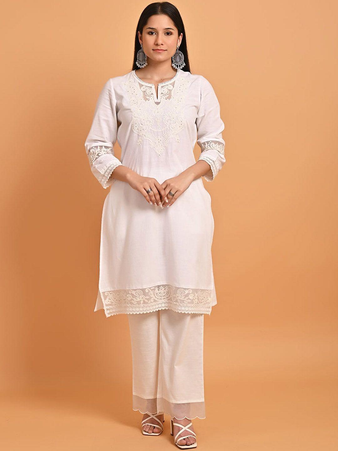 lakshita ethnic motifs yoke design sequinned pure cotton kurta with palazzos
