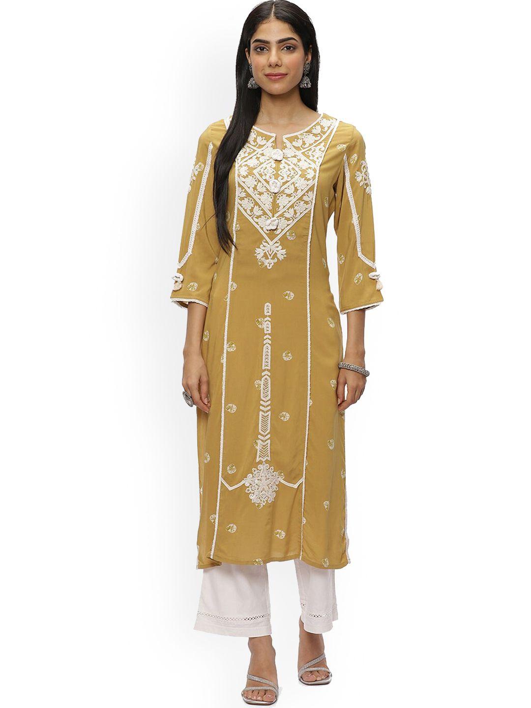 lakshita floral embroidered keyhole neck thread work kurta