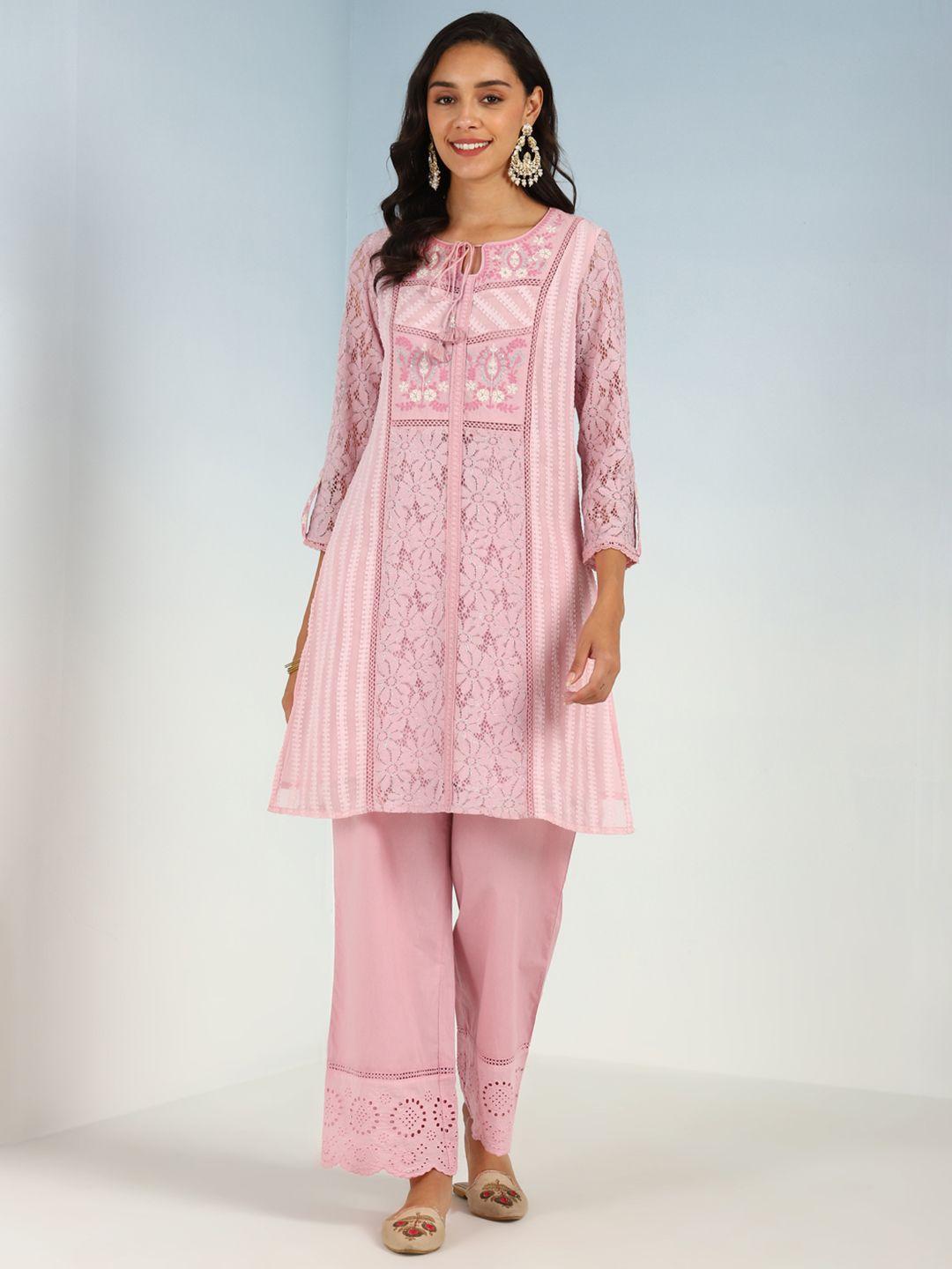 lakshita floral embroidered keyhole neck thread work kurta