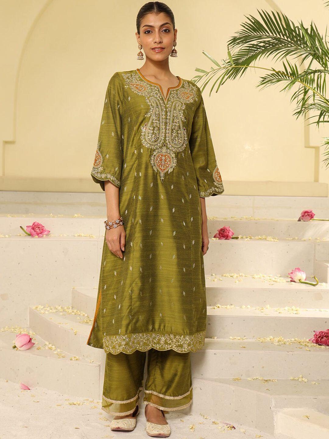 lakshita floral embroidered kurta with palazzos & dupatta