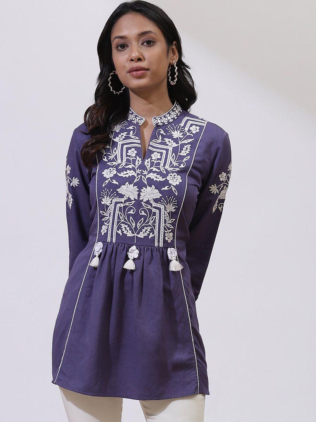 lakshita floral embroidered mandarin collar tunic