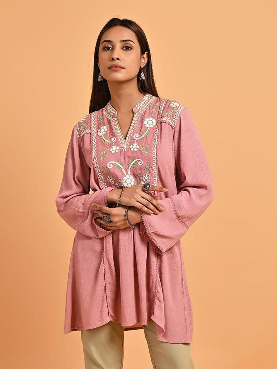 lakshita floral embroidered mandarin collar tunic