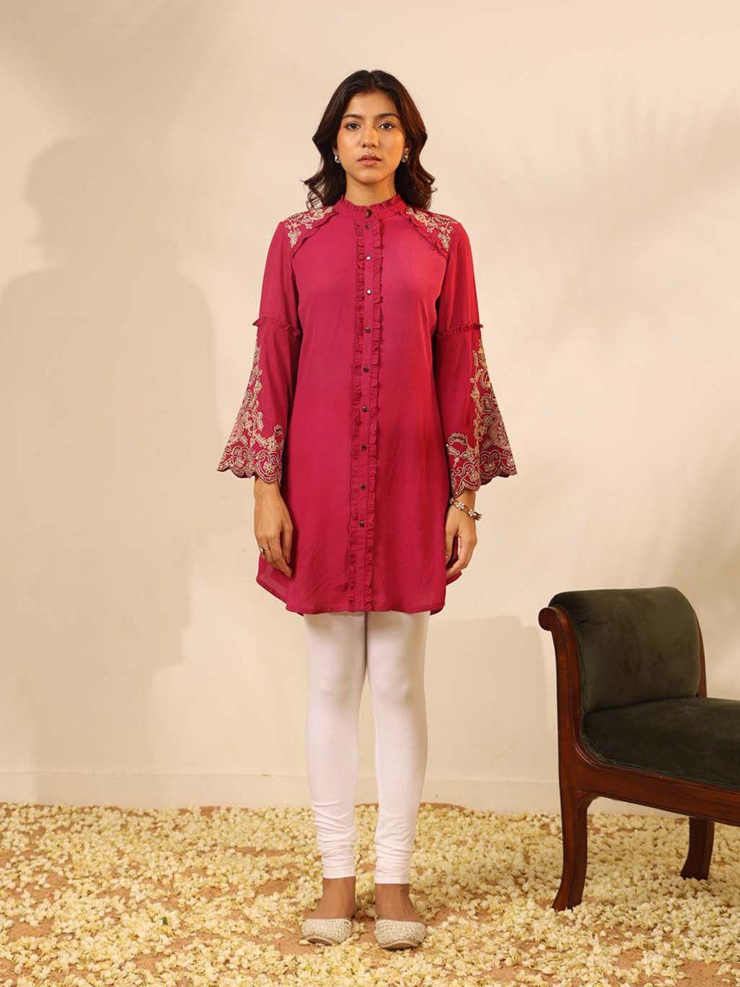 lakshita floral embroidered mandarin collar tunic