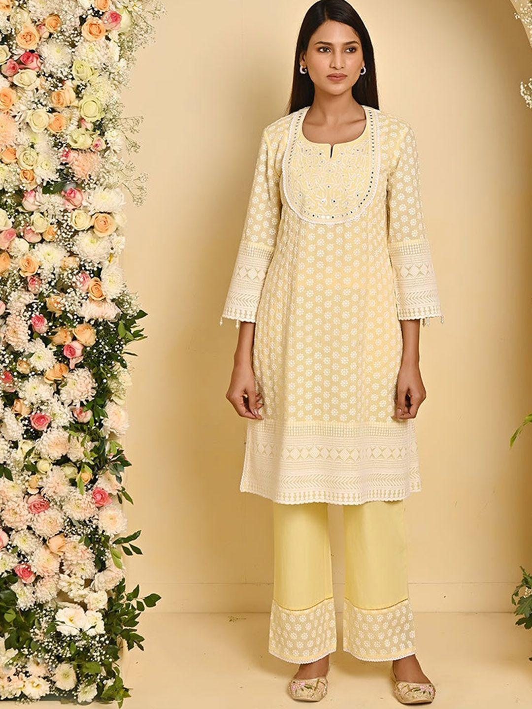 lakshita floral embroidered mirror work kurta with palazzos