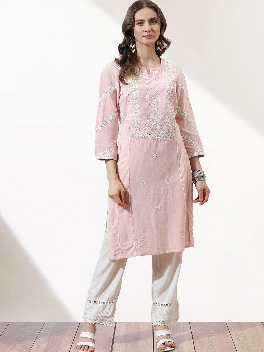 lakshita floral embroidered mirror work straight kurta