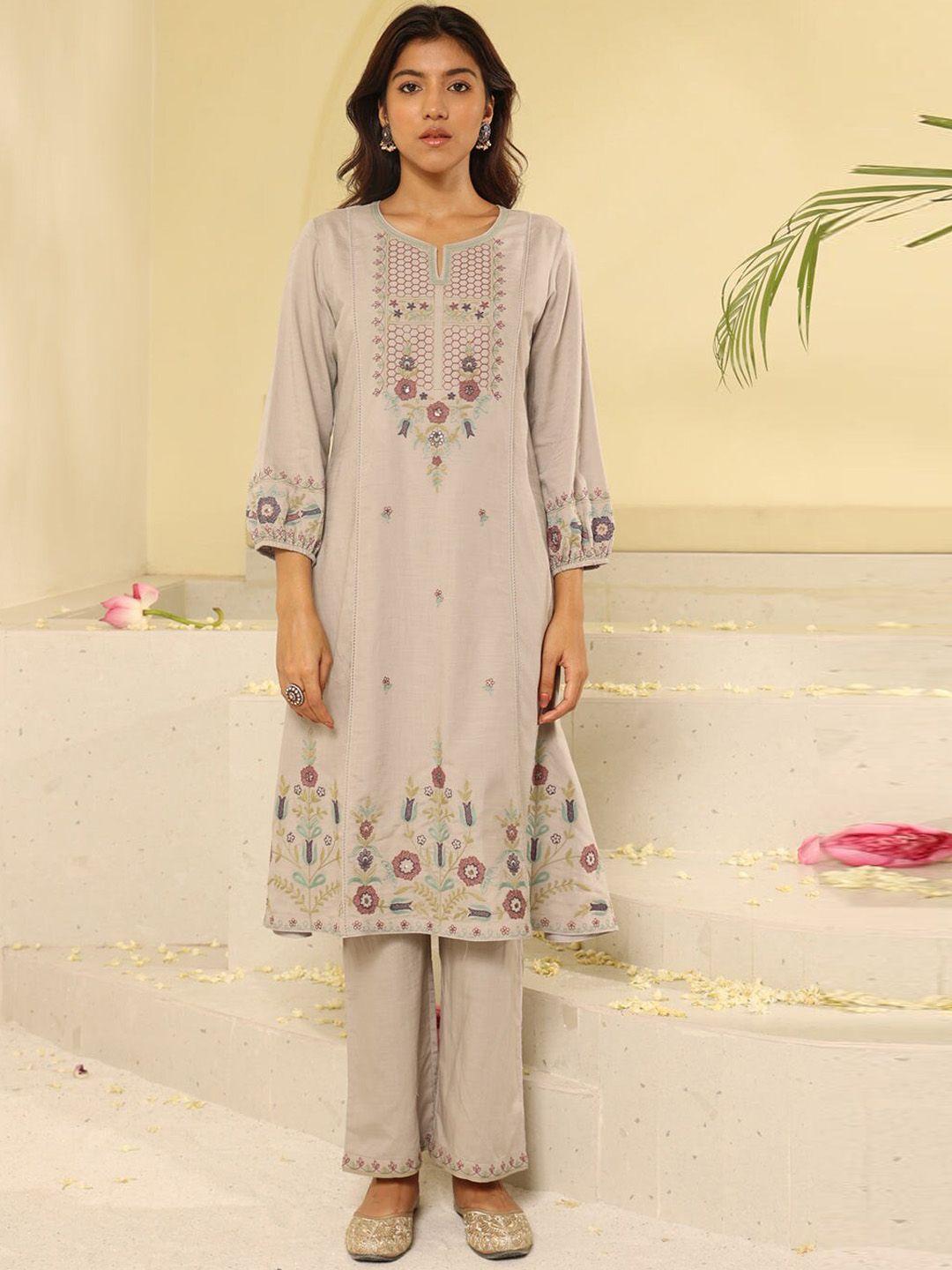 lakshita floral embroidered panelled sequinned a-line kurta with trousers