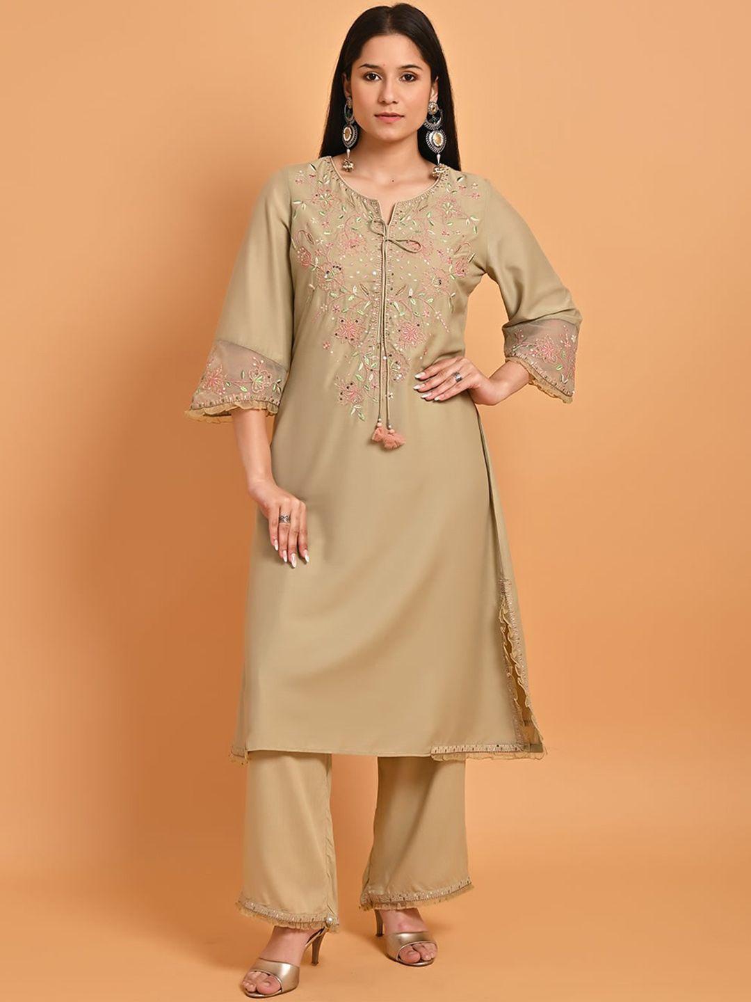 lakshita floral embroidered sequined pure silk kurta with palazzos