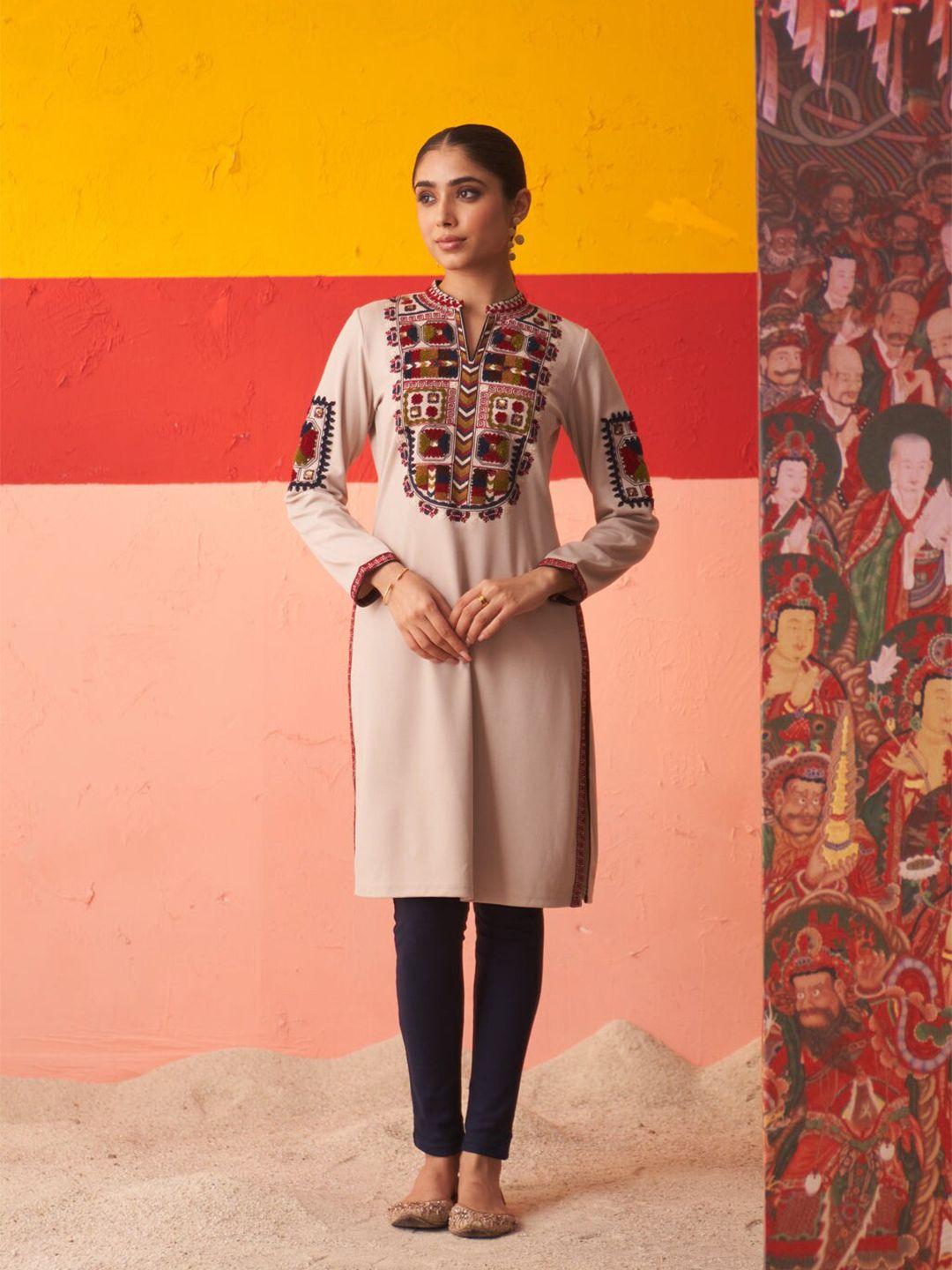 lakshita floral embroidered sequined wool straight kurta