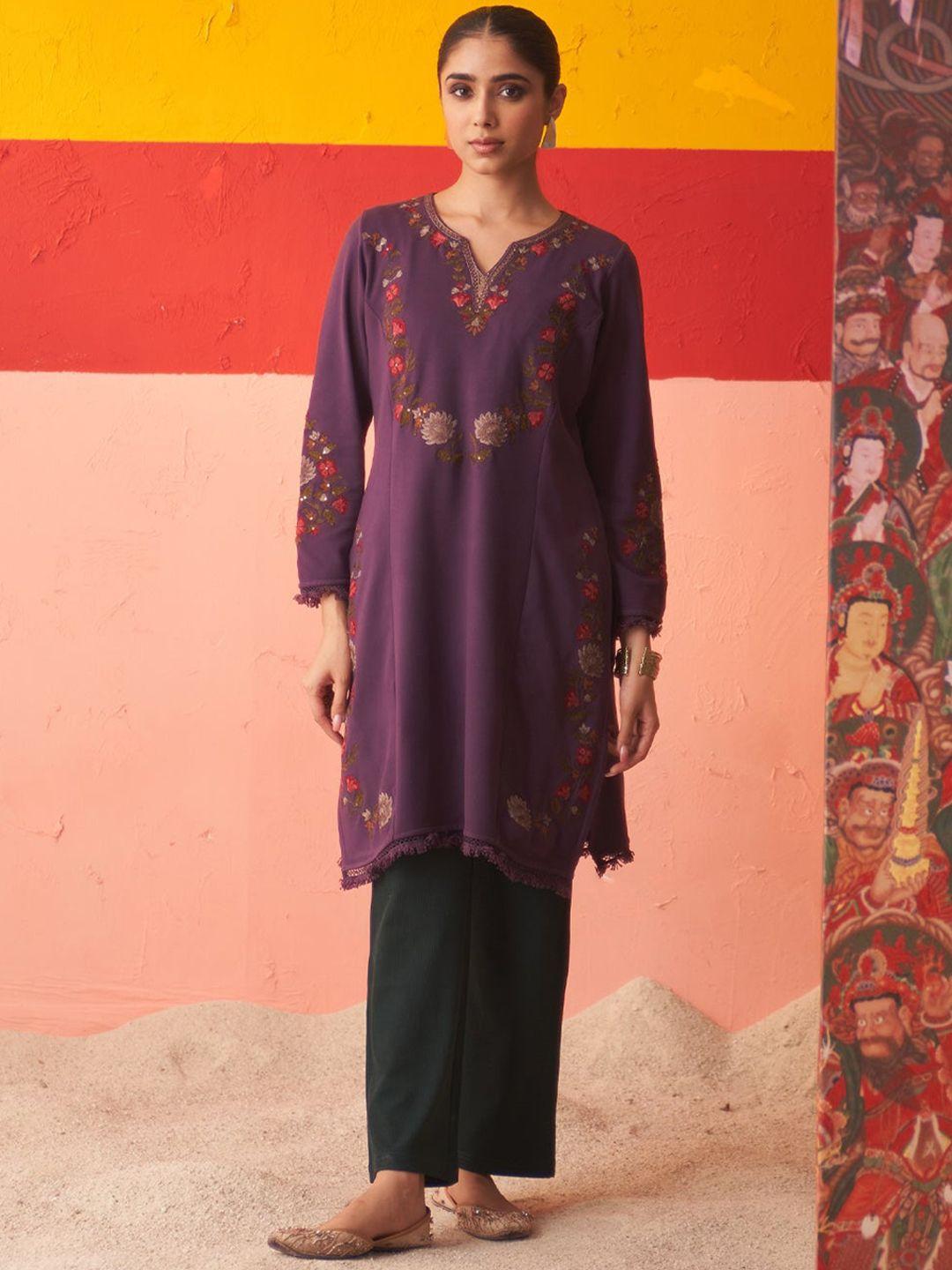 lakshita floral embroidered sequined wool straight kurta