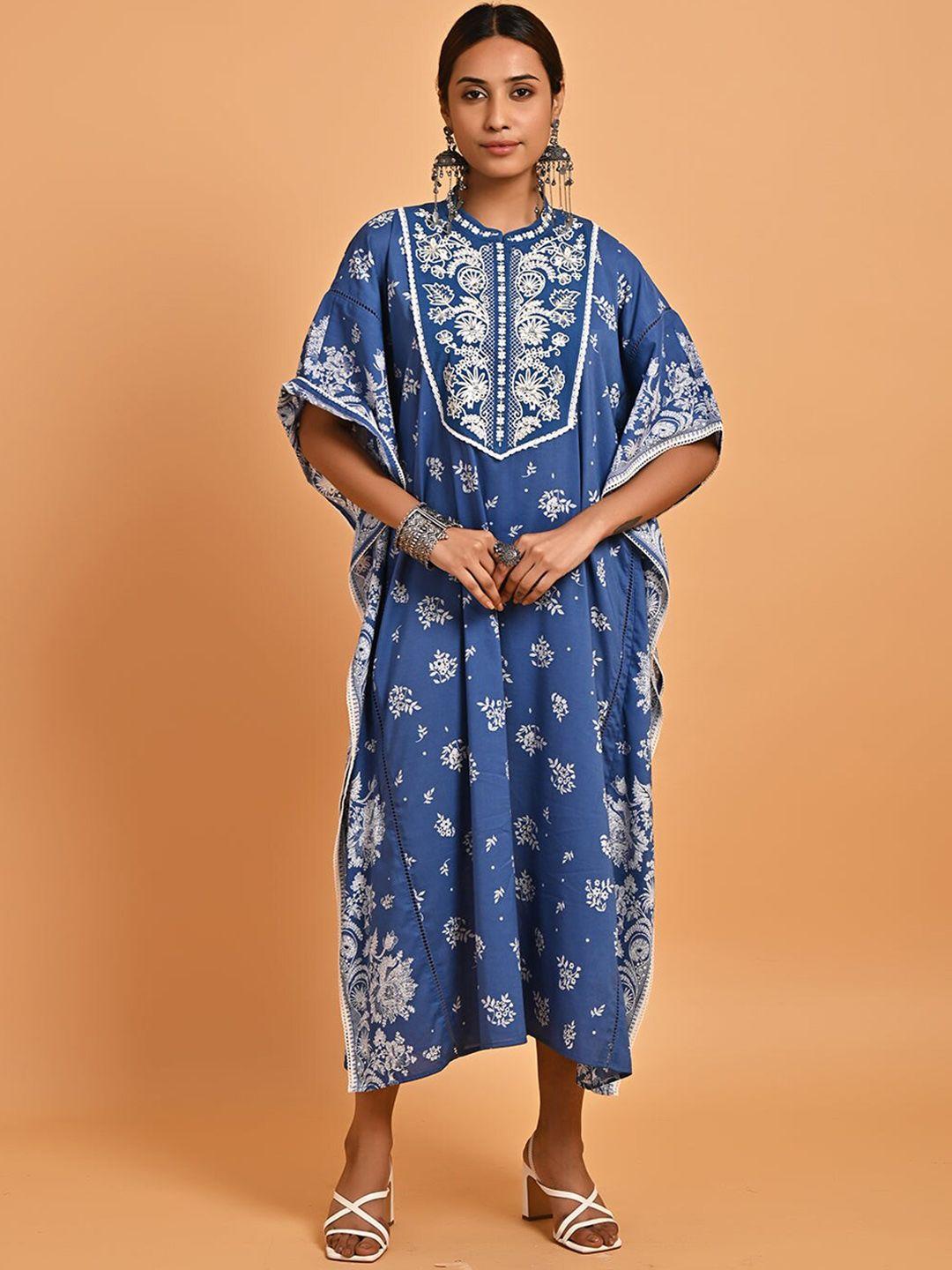 lakshita floral embroidered sequinned kaftan pure cotton kurta