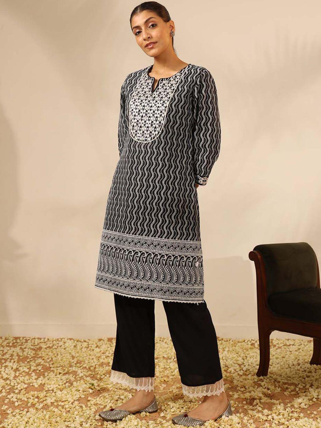 lakshita floral embroidered sequinned kurta with trousers