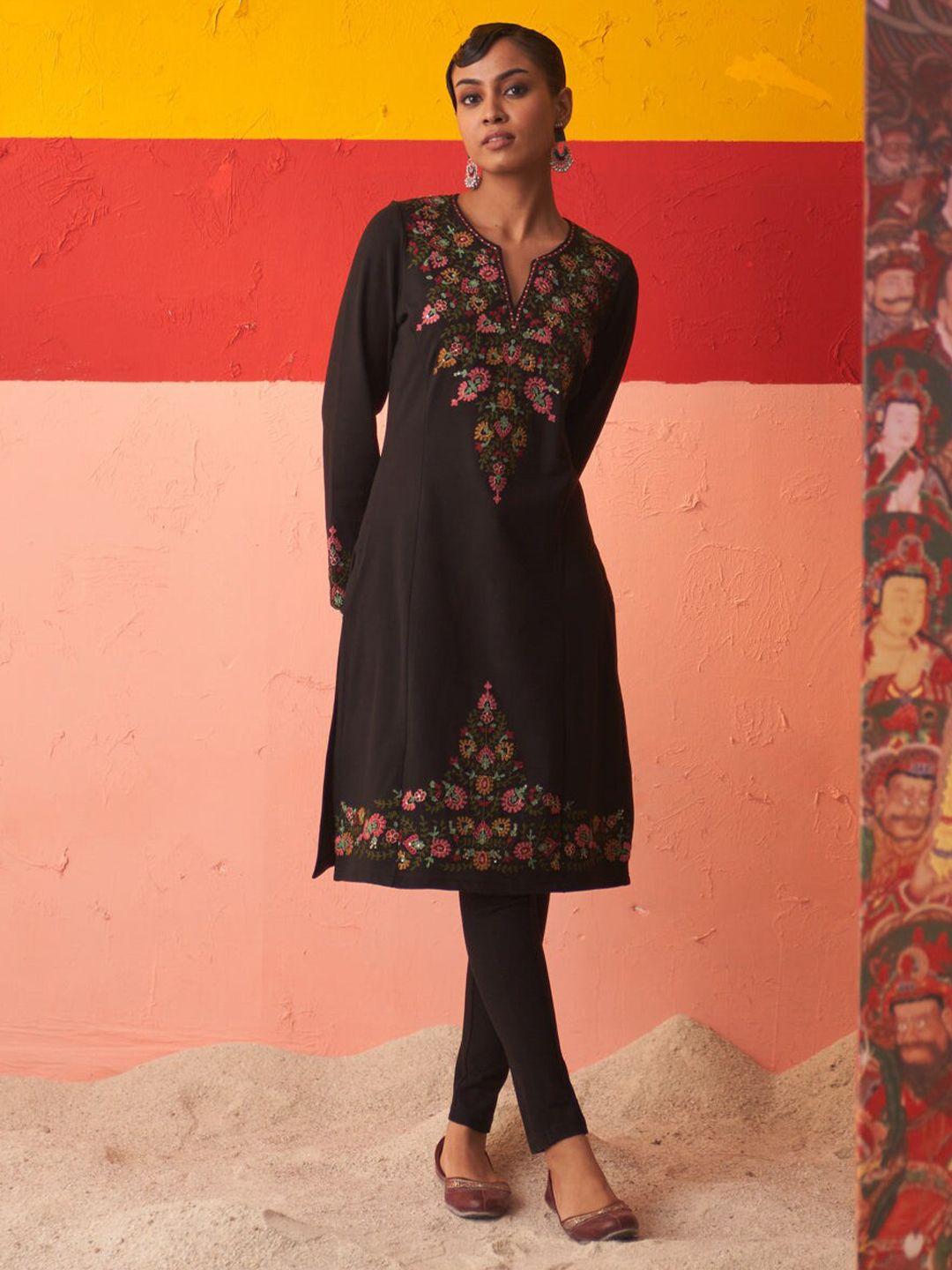 lakshita floral embroidered sequinned woolen kurta