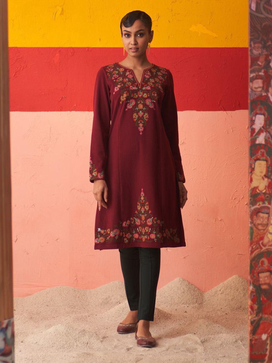 lakshita floral embroidered sequins woollen straight kurta