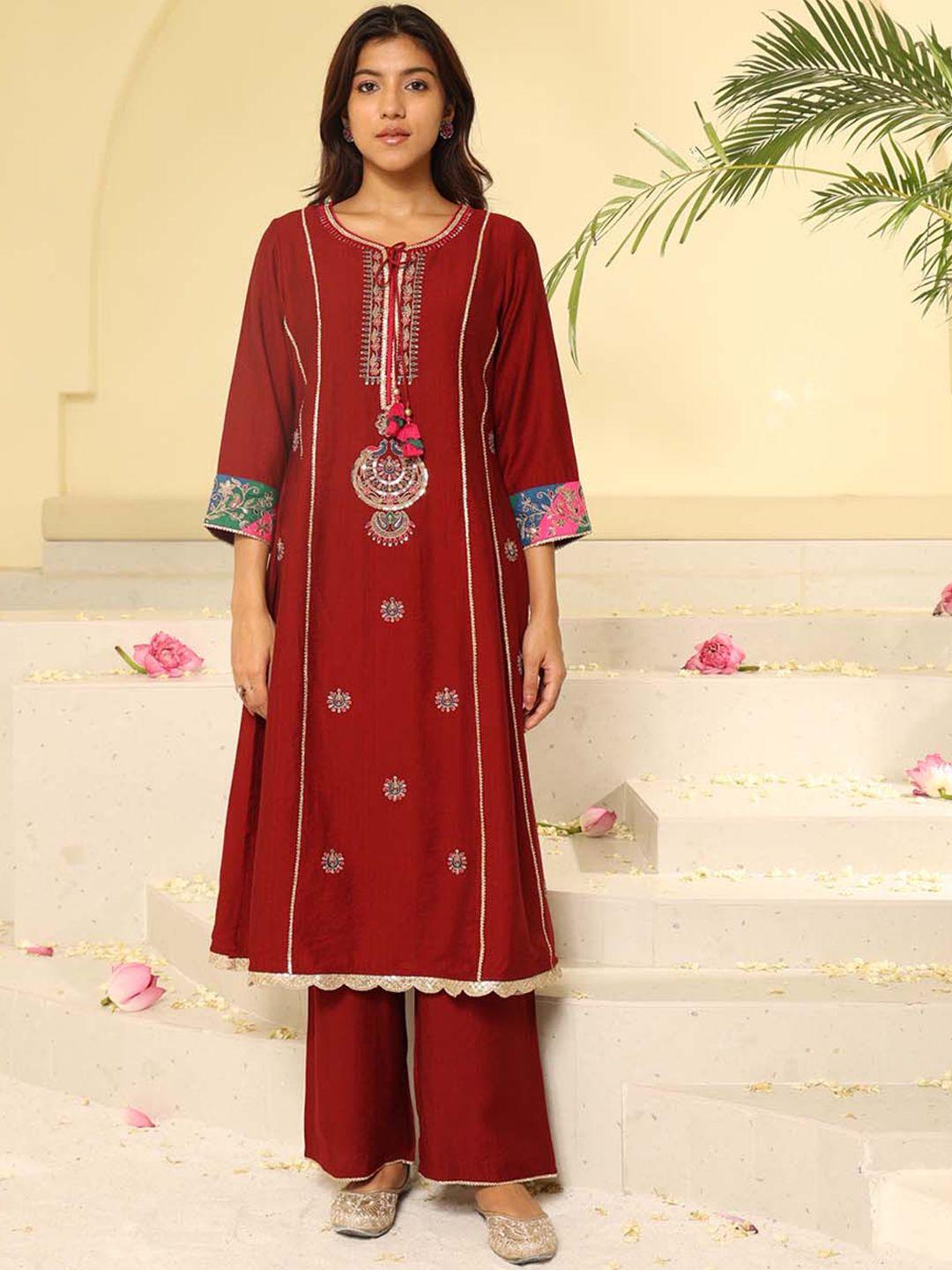 lakshita floral embroidered thread work kurta with palazzos