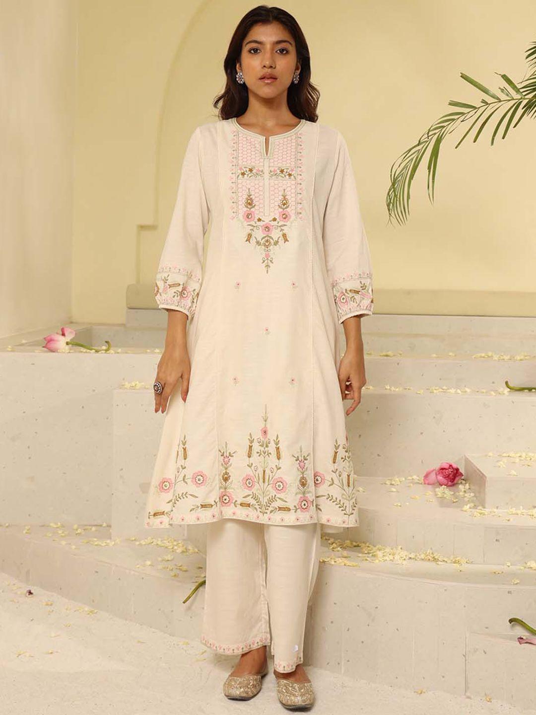 lakshita floral embroidered thread work kurta with trousers