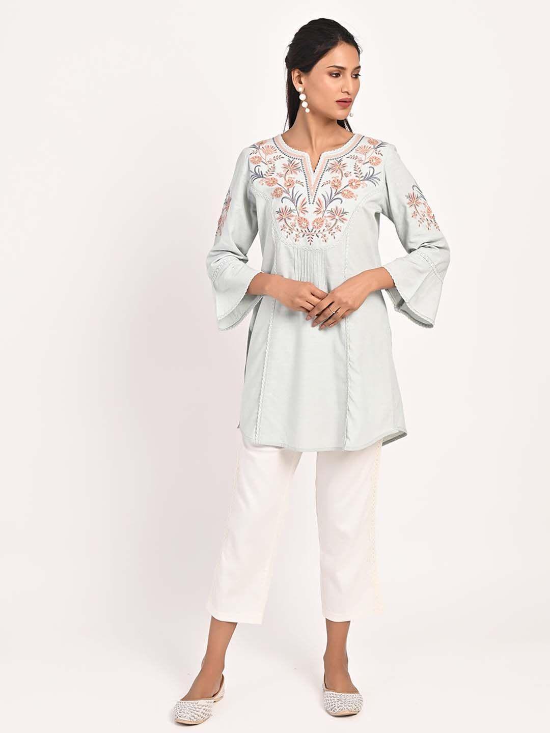 lakshita floral embroidered thread work pure cotton kurti