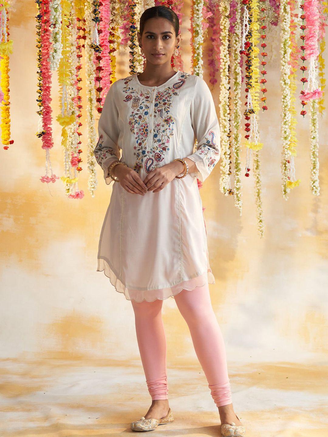 lakshita floral embroidered thread work round neck a-line kurti