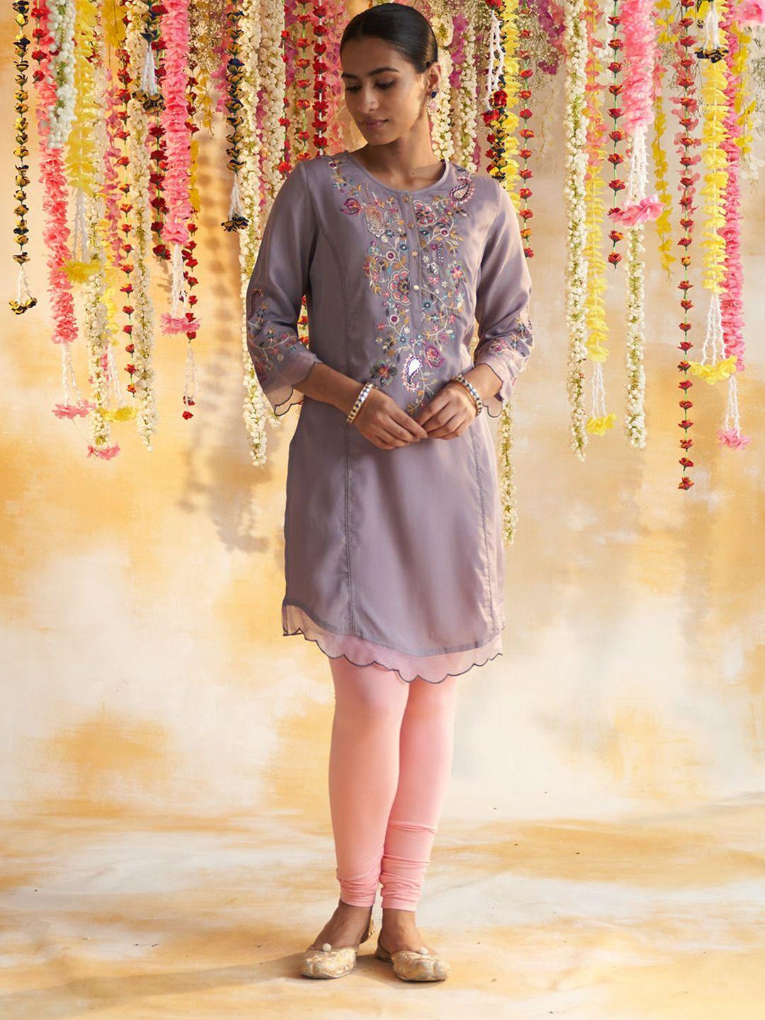 lakshita floral embroidered thread work round neck a-line kurti