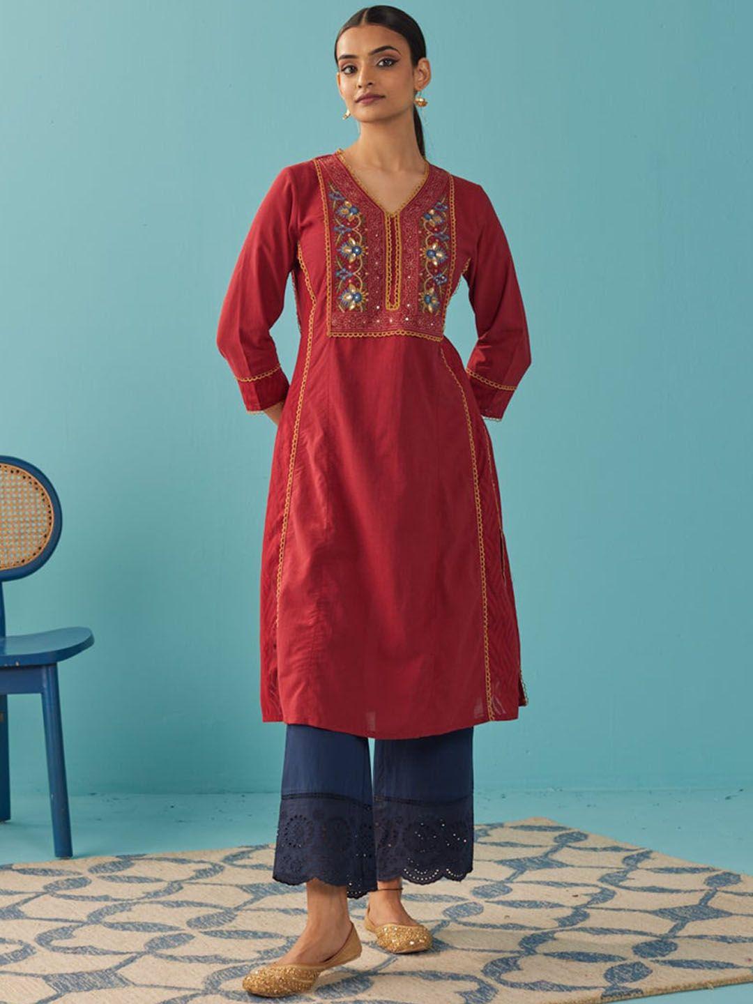 lakshita floral embroidered thread work straight kurta