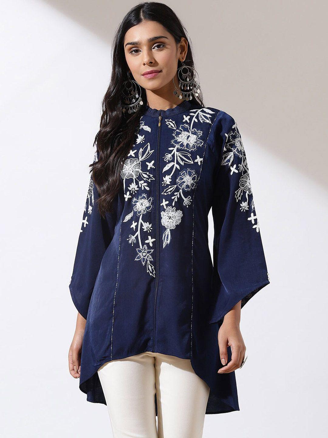lakshita floral embroidered viscose rayon flared sleeves tunic