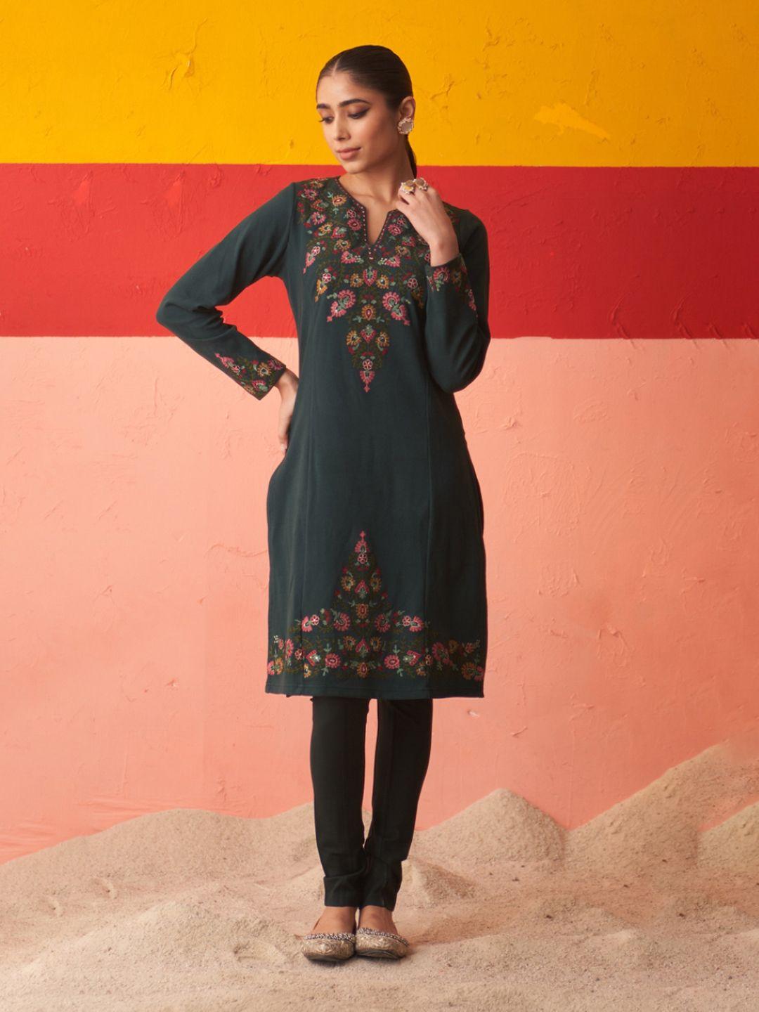 lakshita floral embroidered woollen kurta