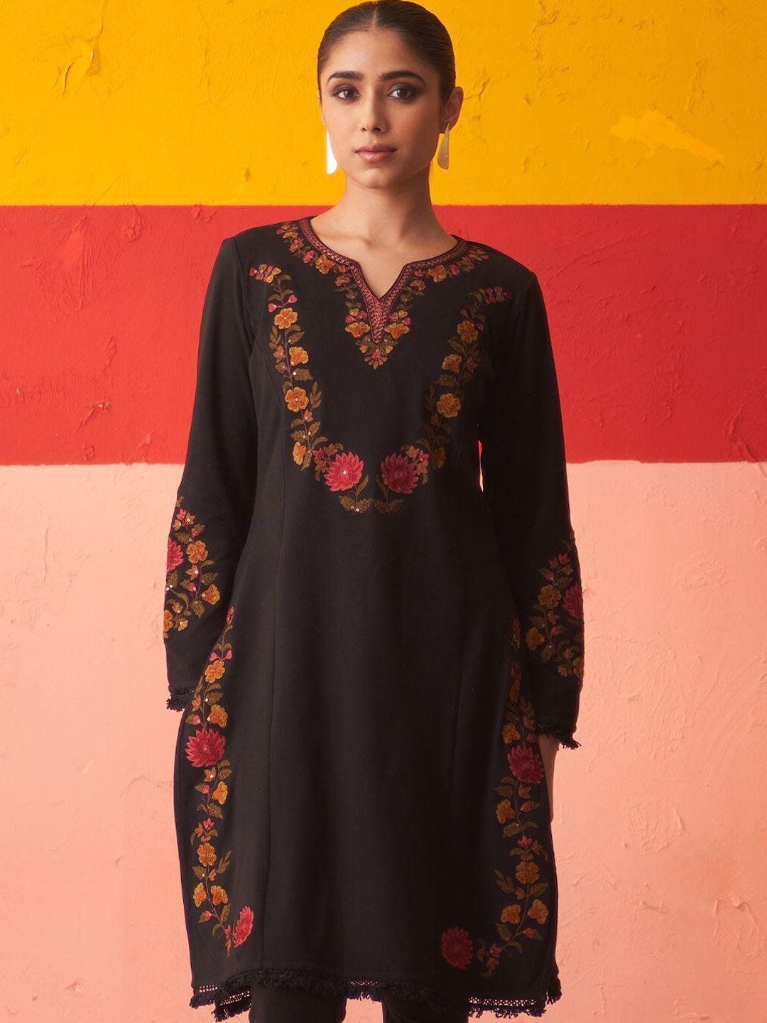 lakshita floral embroidered woollen straight kurta