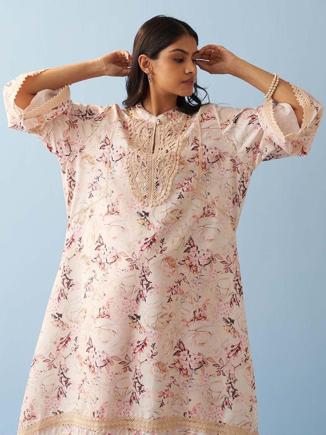 lakshita floral printed flared sleeves cotton kurta