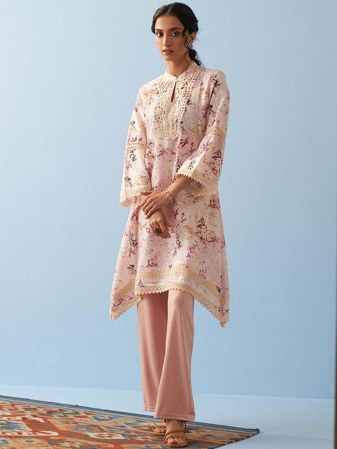 lakshita floral printed flared sleeves cotton kurta