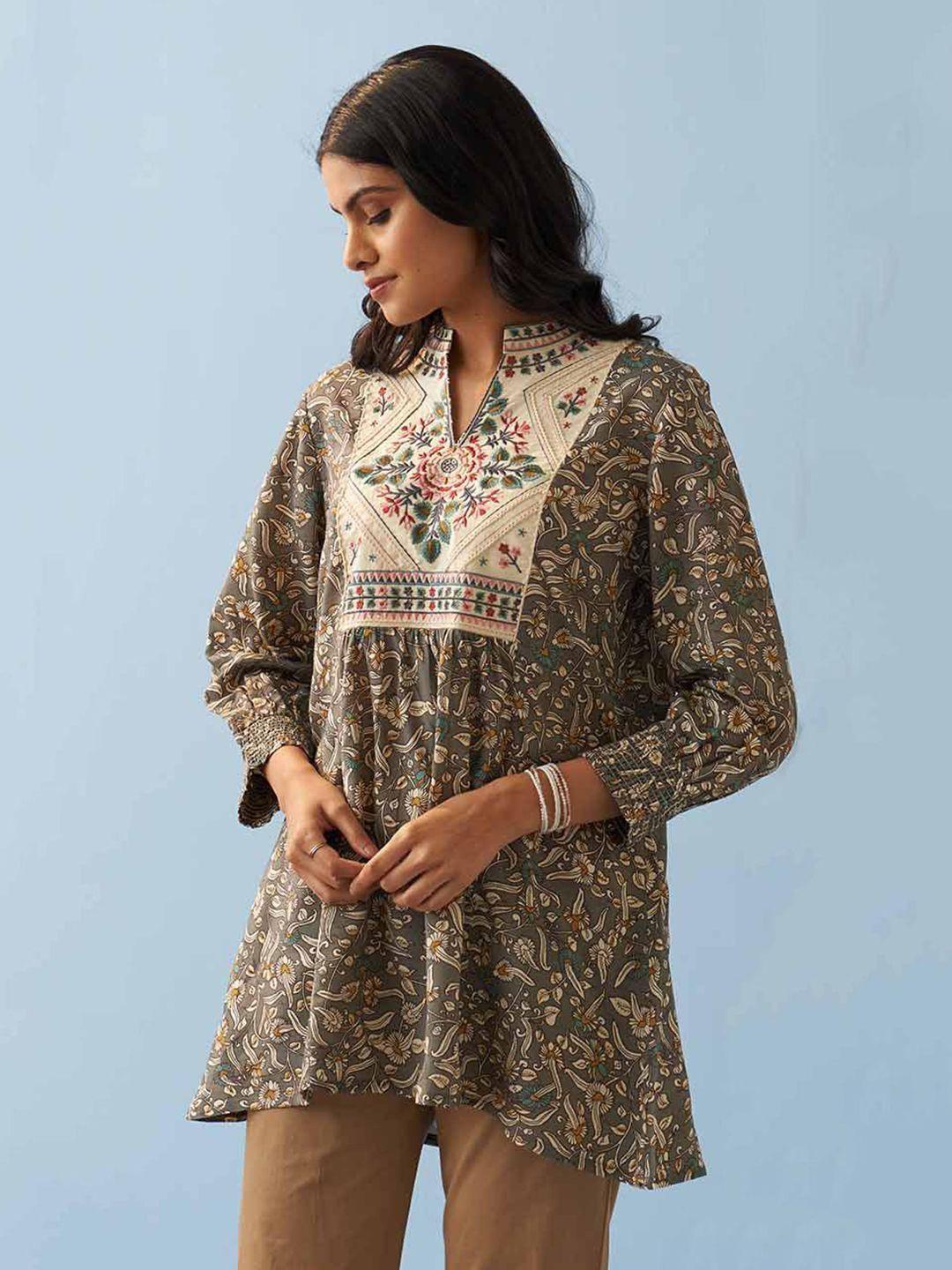 lakshita floral printed mandarin collar tunic