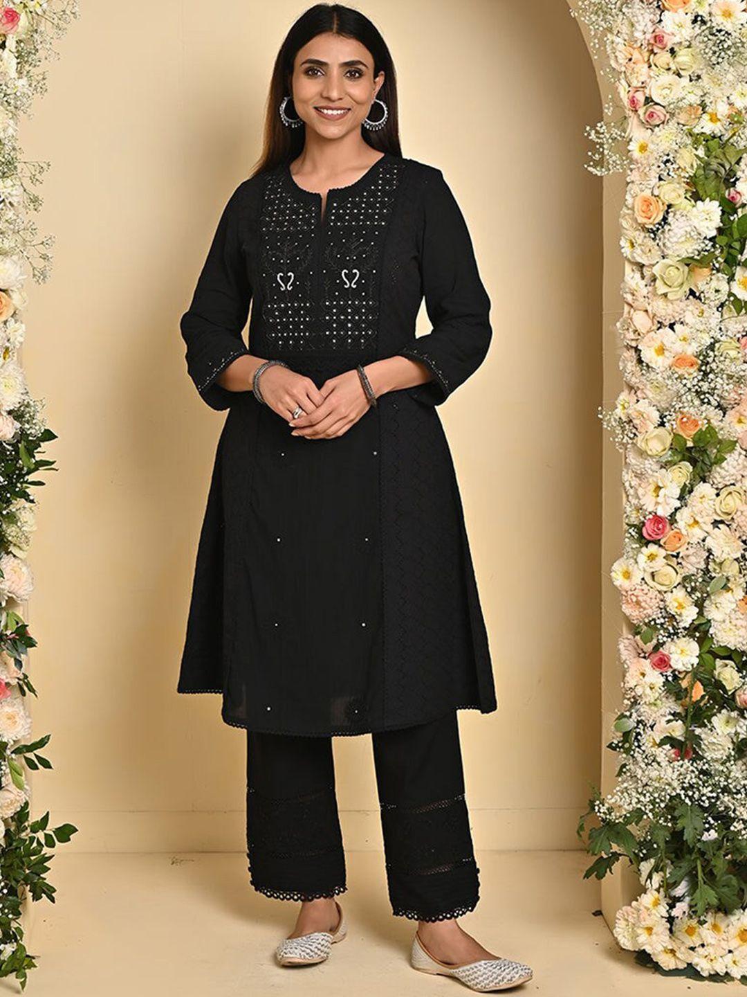 lakshita geometric embroidered mirror work georgette kurta